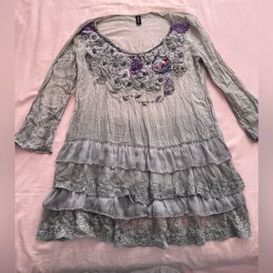 Sacred Threads Beaded Fairy Boho Light Gray Tunic